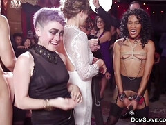 Huge tits slave fucked in bondage at swinger orgy party