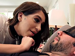 Joseline Kelly ties and blindfolds a guy so that he puts his dick in her asshole