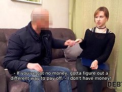 Pretty young girl with a choker satisfies debt collectors boner