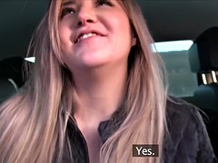 Blonde Euro babe fucks stranger in his car