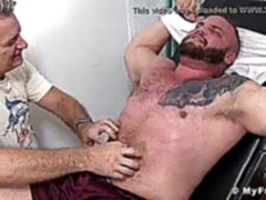 tattooed fellow got his little cock tickled while restrained