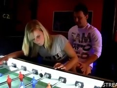sexy blonde's fucked over the the soccer table