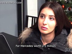 Smart brunette sucks boner of collector to make him forget about debt